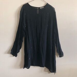 3/$12 Vintage M&S Mode Sheer Black Mesh Sequined Long Sleeve Tunic Dress